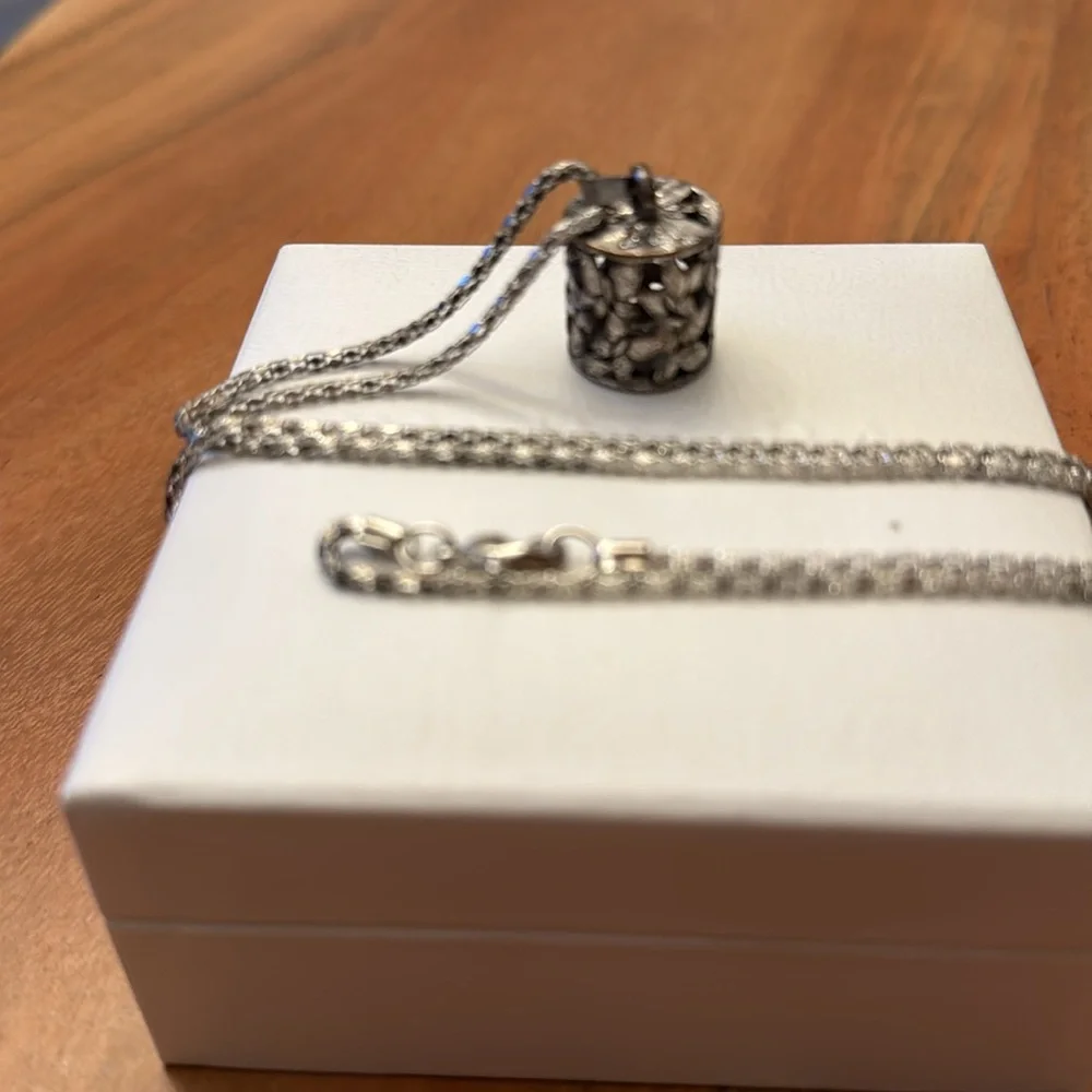 Silver Necklace with Cylinder Butterfly Pendant - 20”chain, like new conditions